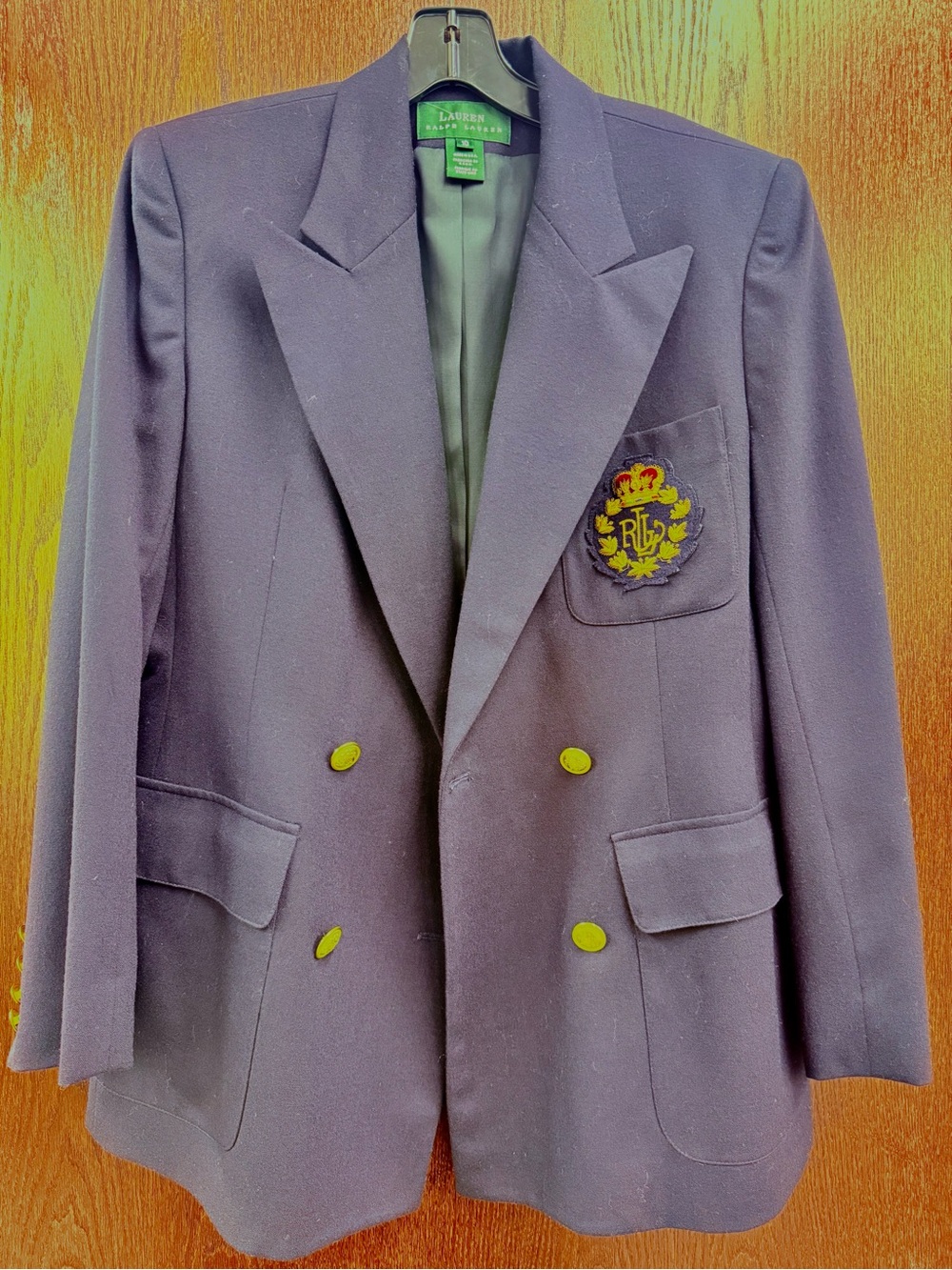 Lauren - Ralph Lauren Vintage Double-Breasted Crest Wool Blazer Blue Size 10
